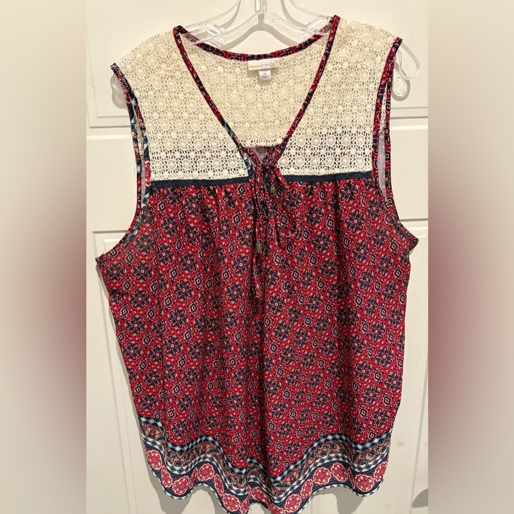 Westport Red and Cream Patterned Blouse (3X)